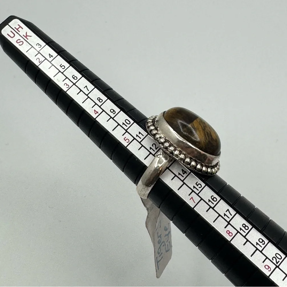 New Tiger’s Eye Cabochon Silver Tone Statement Ring Size 6